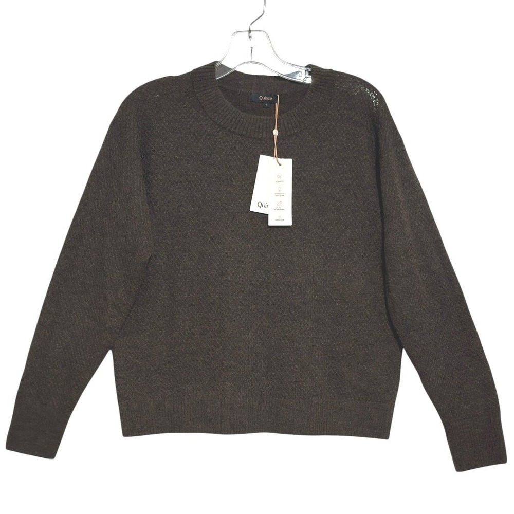 Quince Crewneck Sweater Women Brown Wool Baby Alpaca Knit Quiet Luxury Cozcore L - Picture 2 of 7